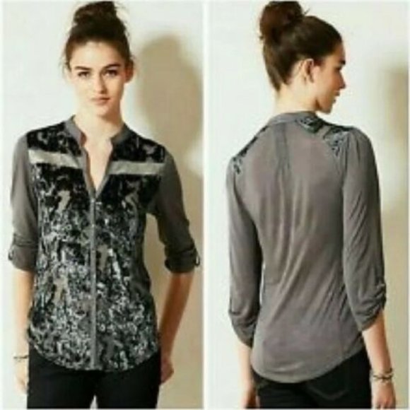 Anthro TINY Broadleaf Forest Burnout Velvet Top, S - Picture 1 of 11